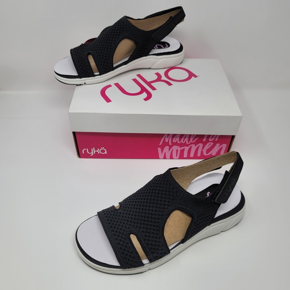 Ryka‎ Women's Stretch Knit Sport Slingback Sandals Micha Black Sz 7.5W New